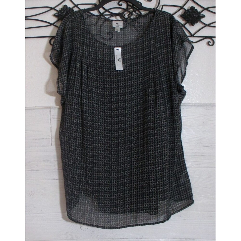 Worthington Women's Top Size 1X Short Sleeve Black Round Neck